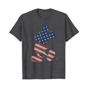 Disney Americana Patriotic Red White Blue Heathered Graphic Mickey Mouse T-Shirt